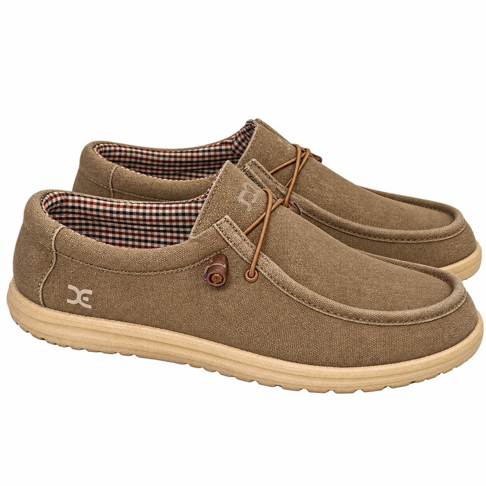 HEYDUDE Wally Men's Size 12 Brown Canvas Loafers Slip On Casual Shoes